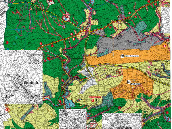 Landkarte mit eingezeichneten Bereichen